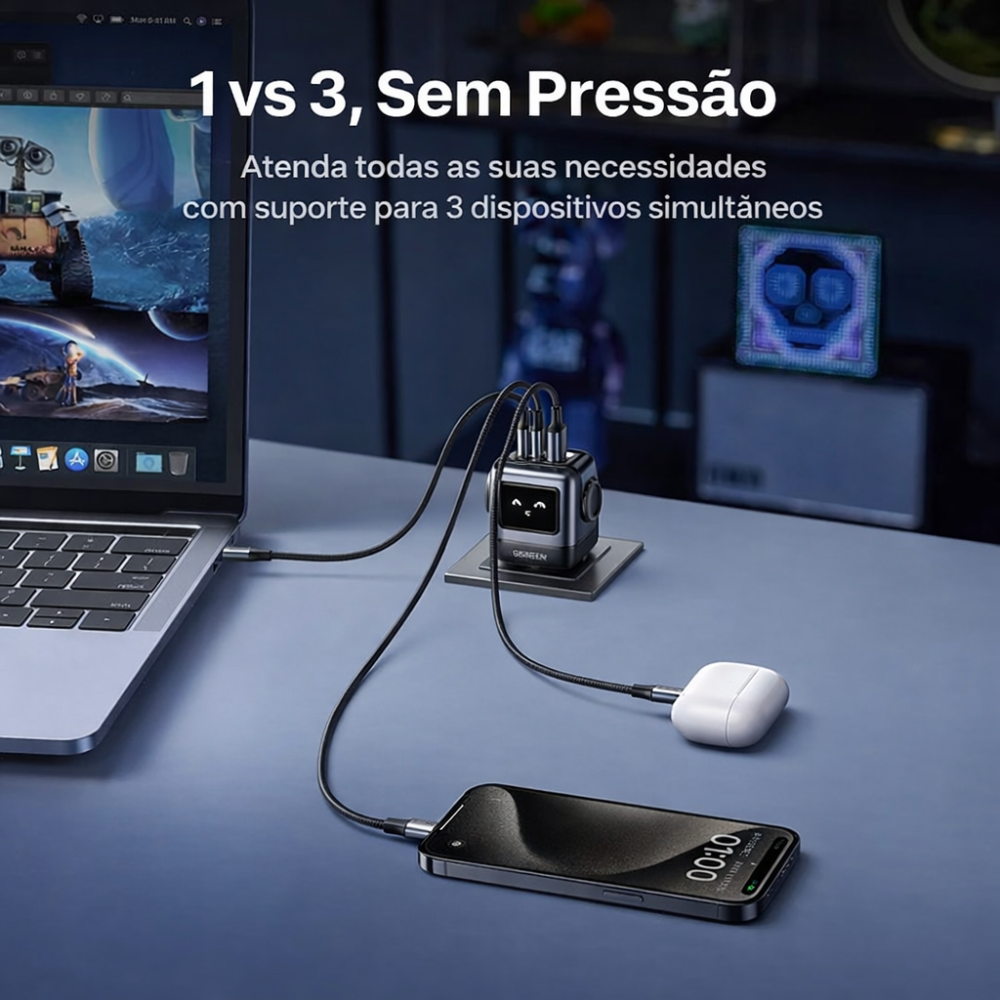 Carregador Robô UGREEN Uno GaN 65W | Tecnologia Avançada com Estilo Exclusivo
