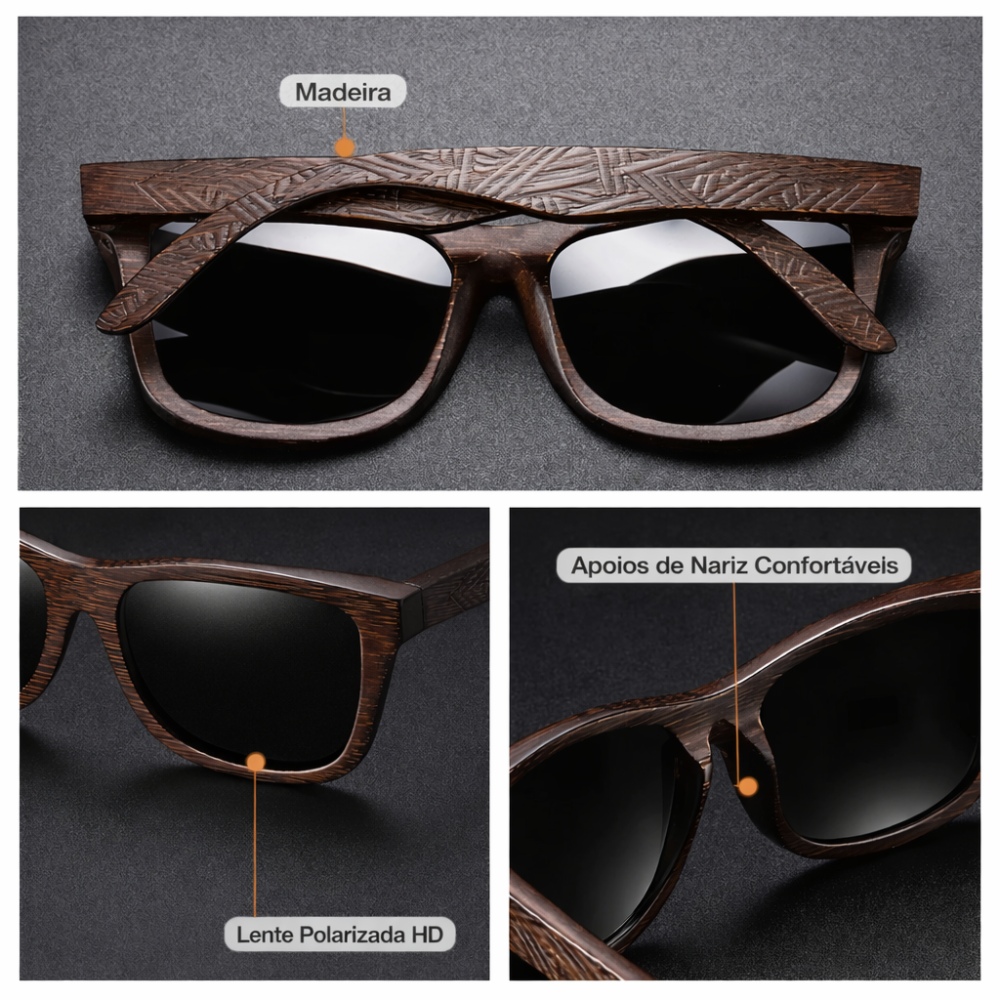 Óculos de Sol em Madeira Natural com Lentes Polarizadas | Artesanal Exclusivo