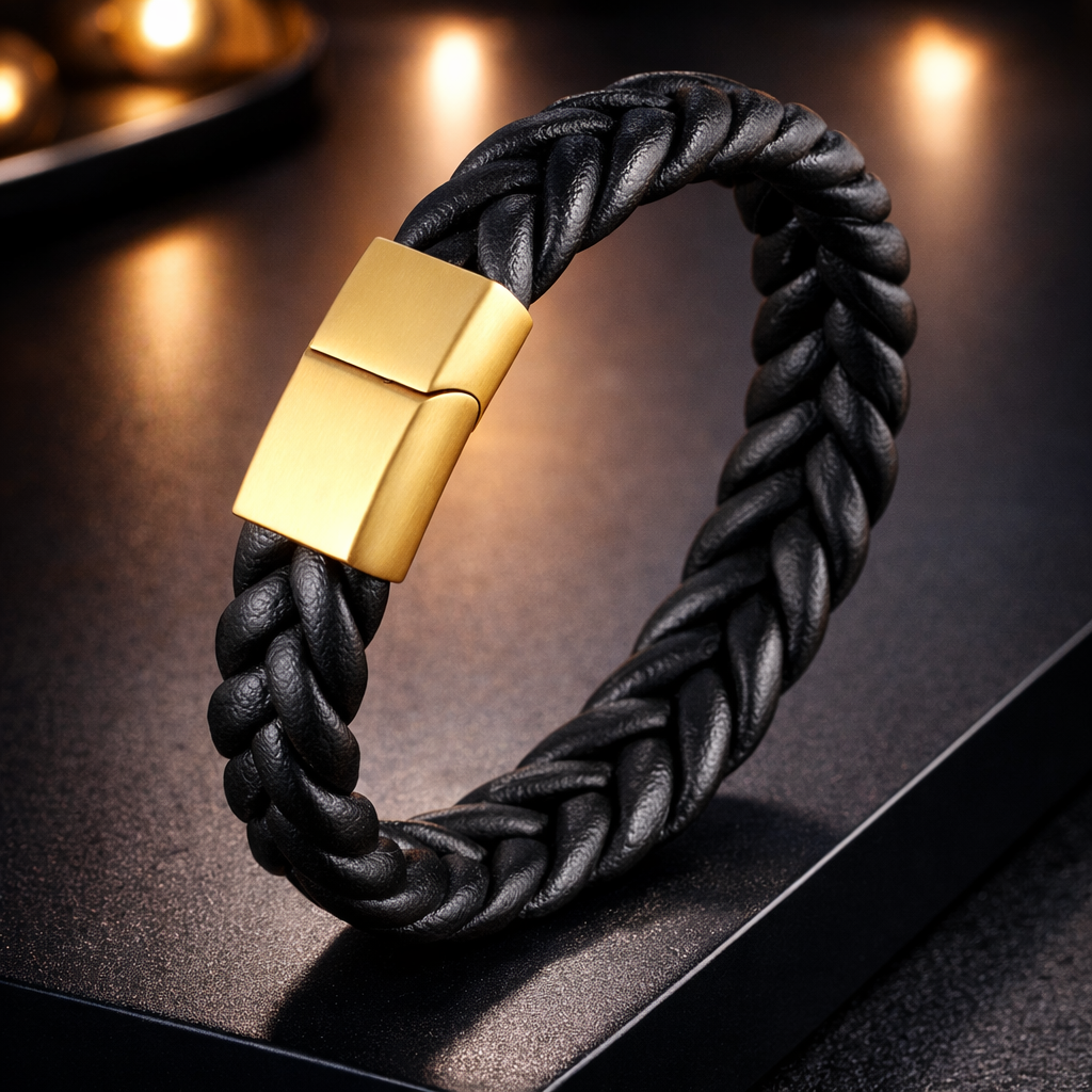 Bracelete Masculino XQNI Signature | Aço Inox & Couro Premium com Fecho Magnético