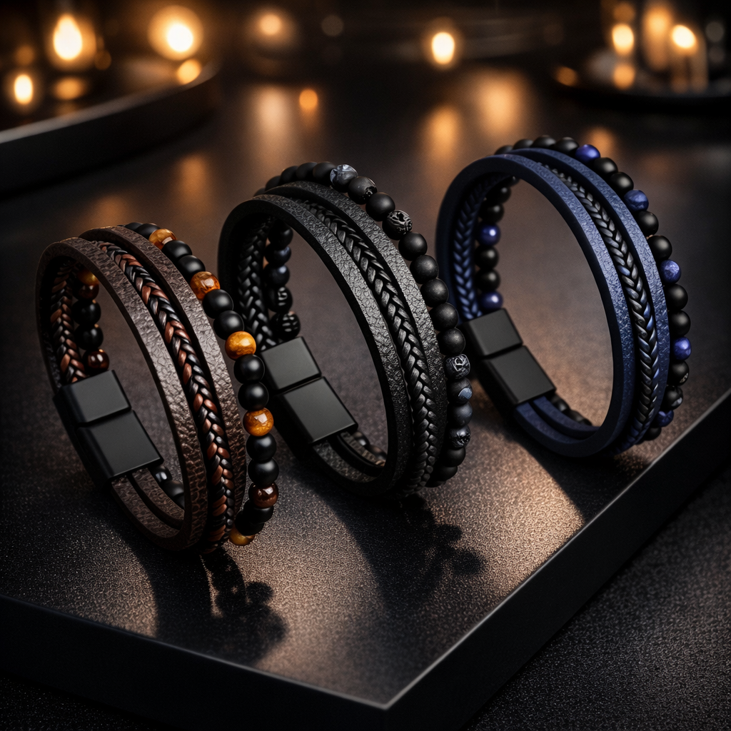 Pulseira Masculina de Couro com Olho de Tigre | Estilo Clássico e Elegante