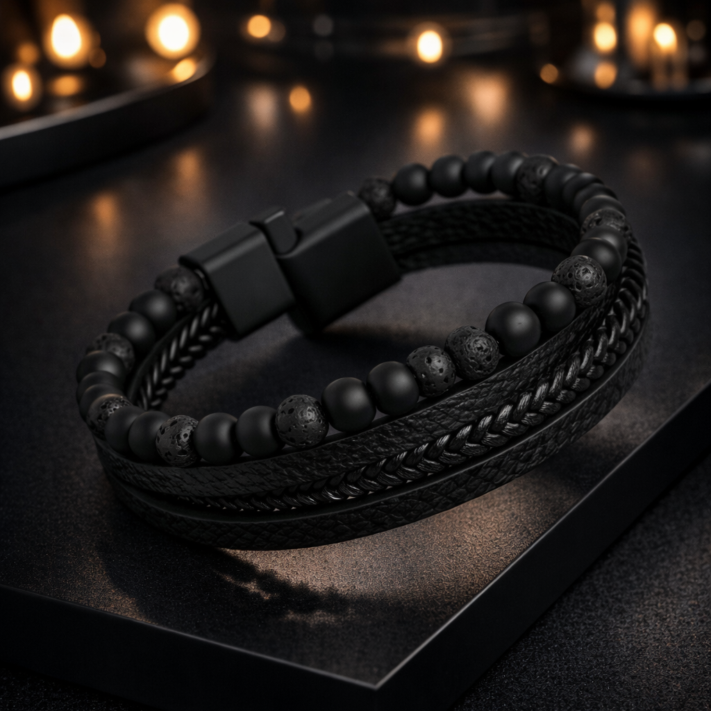 Pulseira Masculina de Couro com Olho de Tigre | Estilo Clássico e Elegante