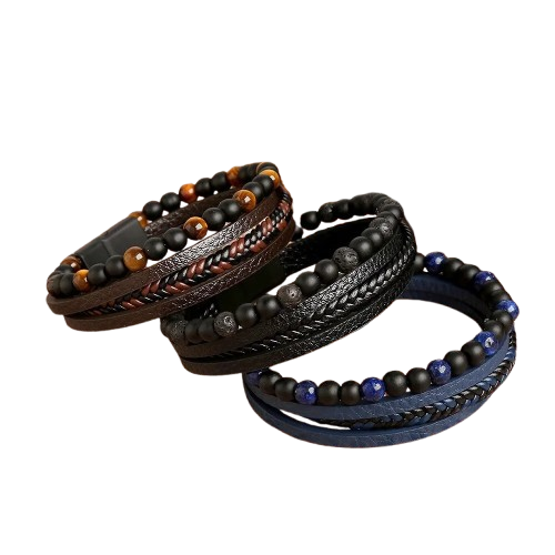 Pulseira Masculina de Couro com Olho de Tigre | Estilo Clássico e Elegante