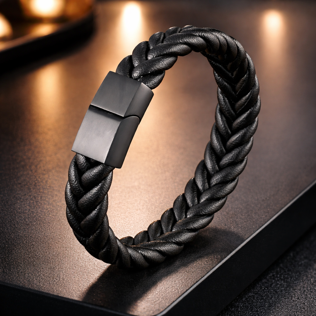 Bracelete Masculino XQNI Signature | Aço Inox & Couro Premium com Fecho Magnético
